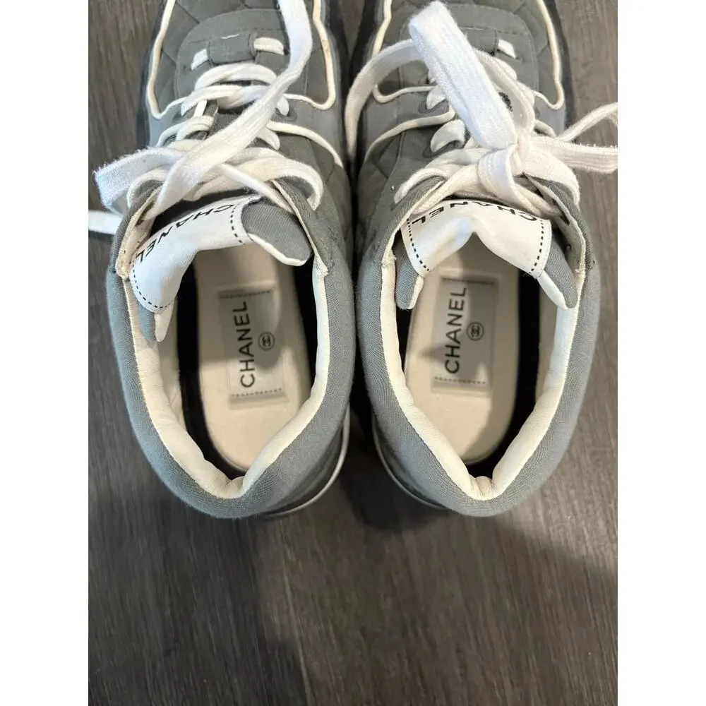 Chanel 2023 Fabric and Suede Calfskin Quilted Gray Trainer Sneakers Size 38(8)